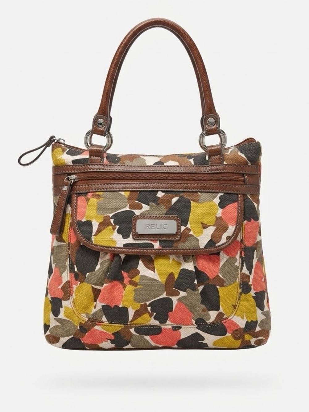 Relic Floral Carrie Satchel Crossbody Bag Canvas + Faux Leather EUC